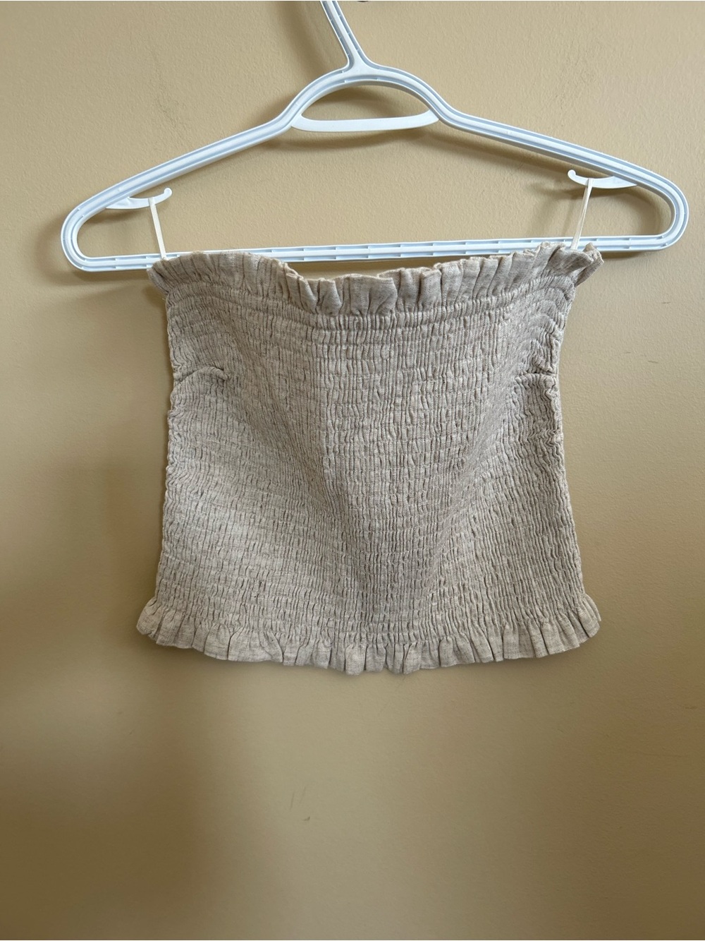 House of Harlow 1960 Beige Smocked Strapless Crop Top